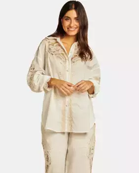 Женская рубашка с ажурными деталями и вышивкой Alma en Pena, цвет Crudo