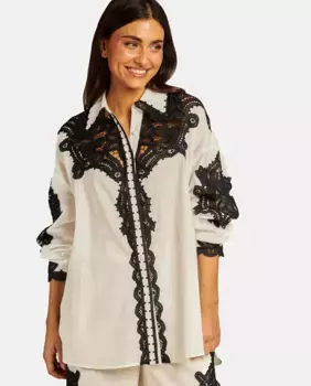 Женская рубашка с ажурными и вышитыми деталями Alma en Pena, черный