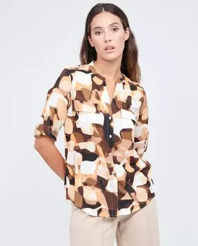 Женская рубашка с длинным рукавом и абстрактным принтом Calvin Klein, бежевый