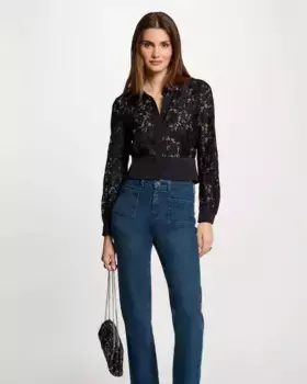 Женская рубашка с длинным рукавом и гипюровым кружевом Morgan, синий