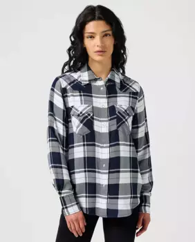 Женская рубашка с длинным рукавом и клетчатым принтом Wrangler, темно-синий