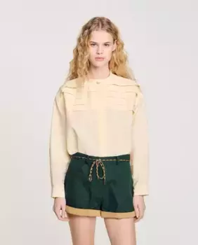 Женская рубашка с длинным рукавом и отделкой из драгоценных камней Sandro, цвет Crudo