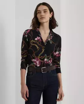Женская рубашка с длинным рукавом и принтом на ремешках для конного спорта Lauren Ralph Lauren, мультиколор