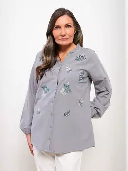 Женская рубашка с длинным рукавом и вышивкой на свободном воротнике LCW Grace