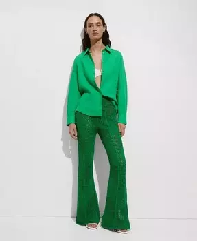 Женская рубашка с длинным рукавом из 100% льна MANGO, зеленый