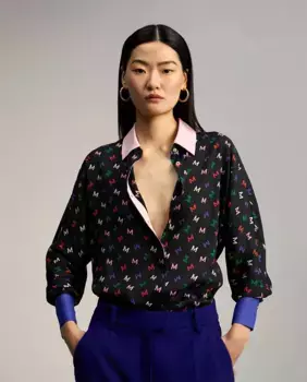 Женская рубашка с длинным рукавом с монограммным принтом Lola Casademunt, черный