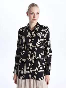 Женская рубашка с длинным рукавом с рисунком LCWAIKIKI Classic, черный с принтом