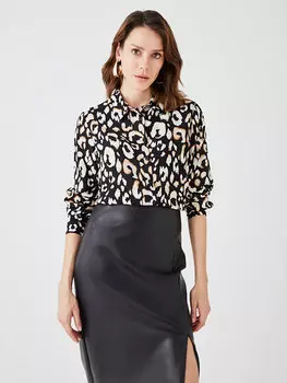 Женская рубашка с длинным рукавом с рисунком LCWAIKIKI Classic, черный с принтом