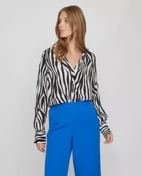 Женская рубашка с длинными рукавами и анималистическим принтом Vila, черный