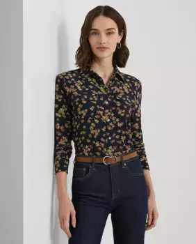Женская рубашка с длинными рукавами и цветами Lauren Ralph Lauren, темно-синий