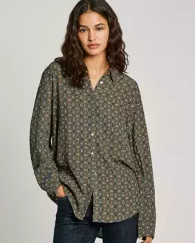 Женская рубашка с длинными рукавами и цветочным принтом Pepe Jeans, темно-зеленый