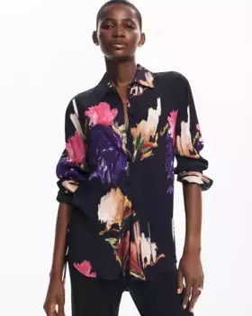 Женская рубашка с длинными рукавами и цветочным принтом Desigual, черный