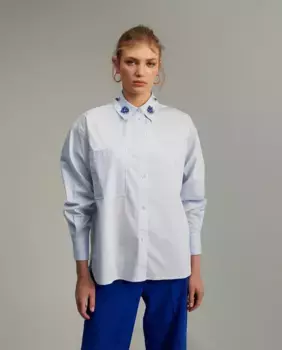 Женская рубашка с длинными рукавами и драгоценными камнями Lola Casademunt, светло-голубой