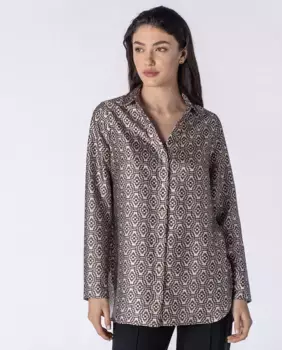 Женская рубашка с длинными рукавами и геометрическим принтом Naulover, светло-коричневый