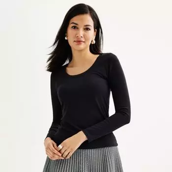 Женская рубашка с длинными рукавами и круглым вырезом в рубчик Nine West, черный