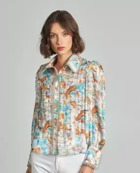 Женская рубашка с длинными рукавами и принтом с деталями Alma en Pena, синий