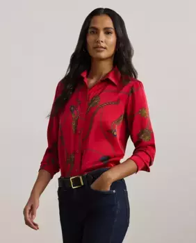 Женская рубашка с длинными рукавами и принтом Lauren Ralph Lauren, красный