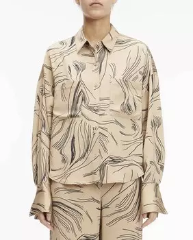 Женская рубашка с длинными рукавами и принтом Calvin Klein, бежевый