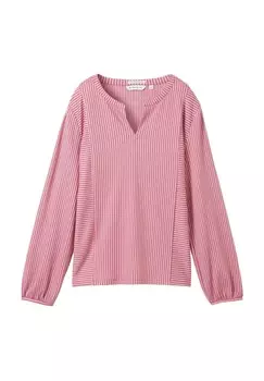 Женская рубашка с длинными рукавами и разрезом на шее TOM TAILOR, цвет 36137 Pink White