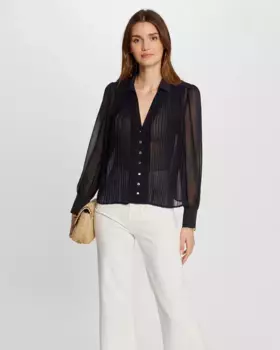 Женская рубашка с длинными рукавами и складками Morgan, темно-синий