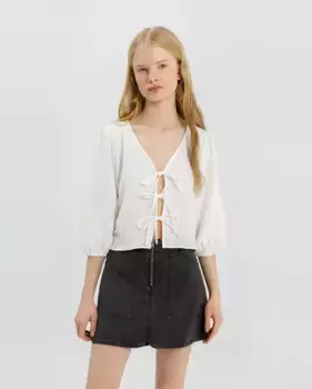 Женская рубашка с длинными рукавами и V-образным вырезом Noon, белый