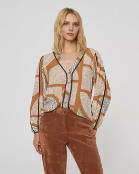 Женская рубашка с длинными рукавами и V-образным вырезом с принтом Paz Torras, коричневый