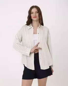 Женская рубашка с длинными рукавами и воротником с лацканами Naf Naf, бежевый