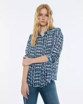 Женская рубашка с длинными рукавами и воротником-стойкой с принтом Andam, синий