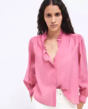 Женская рубашка с длинными рукавами и воротником с рюшами Tintoretto, цвет Ciruela