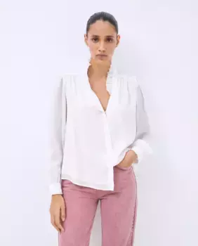 Женская рубашка с длинными рукавами и воротником с рюшами Tintoretto, цвет Blanco roto