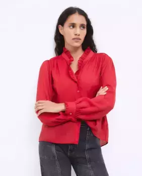Женская рубашка с длинными рукавами и воротником с рюшами Tintoretto, красный