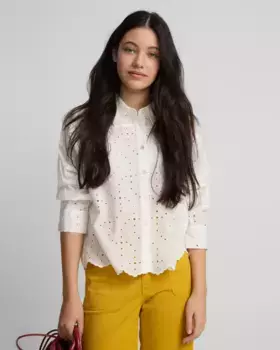 Женская рубашка с длинными рукавами из вышитой ткани Silbon, белый