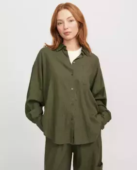 Женская рубашка с длинными рукавами оверсайз Jack & Jones, темно-зеленый