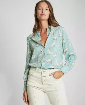 Женская рубашка с длинными рукавами с котами Trucco, светло-синий