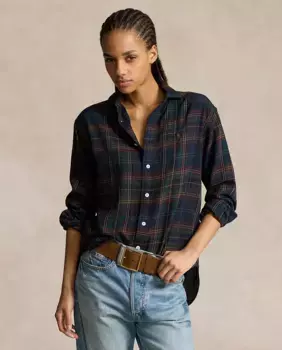 Женская рубашка с длинными рукавами в клетку Polo Ralph Lauren, темно-синий