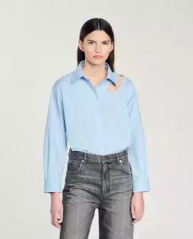 Женская рубашка с каплями и стразами Sandro, светло-голубой