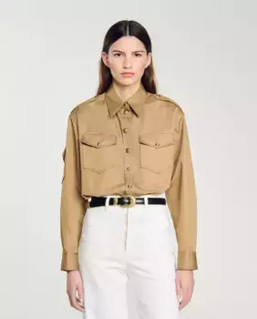 Женская рубашка с карманами и золотыми пуговицами Sandro, коричневый