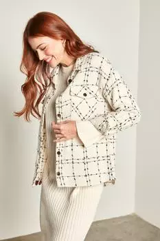 Женская рубашка с карманами в клетку цвета экрю черного цвета Y-London