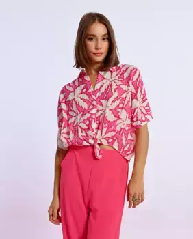 Женская рубашка с коротким рукавом и принтом, с бантом Lili Sidonio, розовый