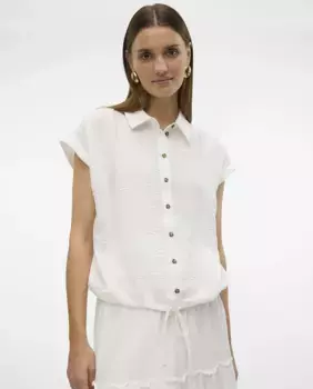 Женская рубашка с коротким рукавом и регулируемым подолом Vero Moda, белый