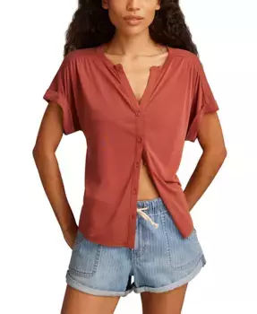 Женская рубашка с коротким рукавом и застежкой на пуговицы из сатинета Lucky Brand, оранжевый