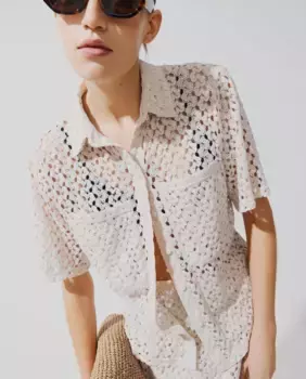 Женская рубашка с коротким рукавом крючком Vila, цвет Blanco Hielo