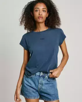 Женская рубашка с коротким рукавом, окрашенная в готовом виде Pepe Jeans, синий