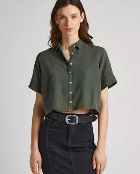 Женская рубашка с коротким рукавом с ажурными деталями Pepe Jeans, темно-зеленый