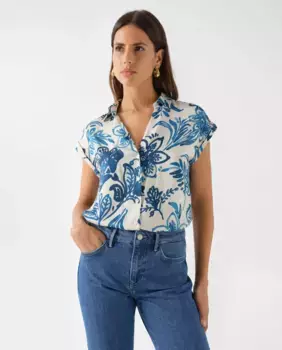 Женская рубашка с коротким рукавом с цветочным принтом Salsa Jeans, синий