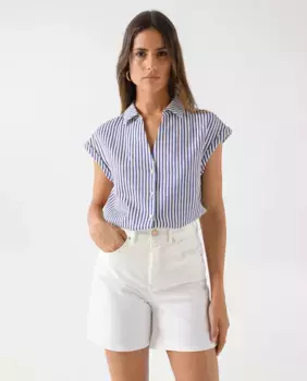 Женская рубашка с коротким рукавом в полоску Salsa Jeans, синий