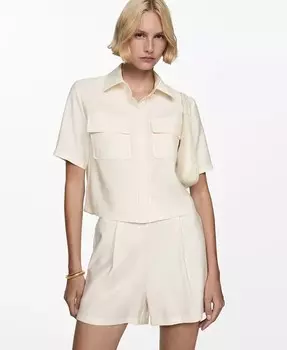 Женская рубашка с короткими рукавами и карманами MANGO, слоновая кость
