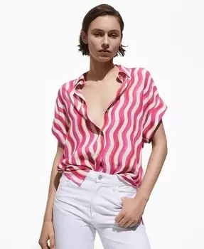 Женская рубашка с короткими рукавами и принтом MANGO, розовый