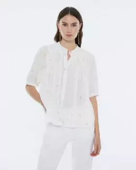 Женская рубашка с короткими рукавами и воротником Мао Andam, цвет Crudo