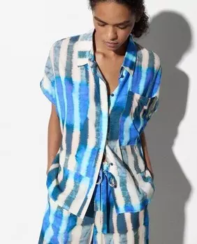 Женская рубашка с короткими рукавами, карманами и принтом Parfois, синий